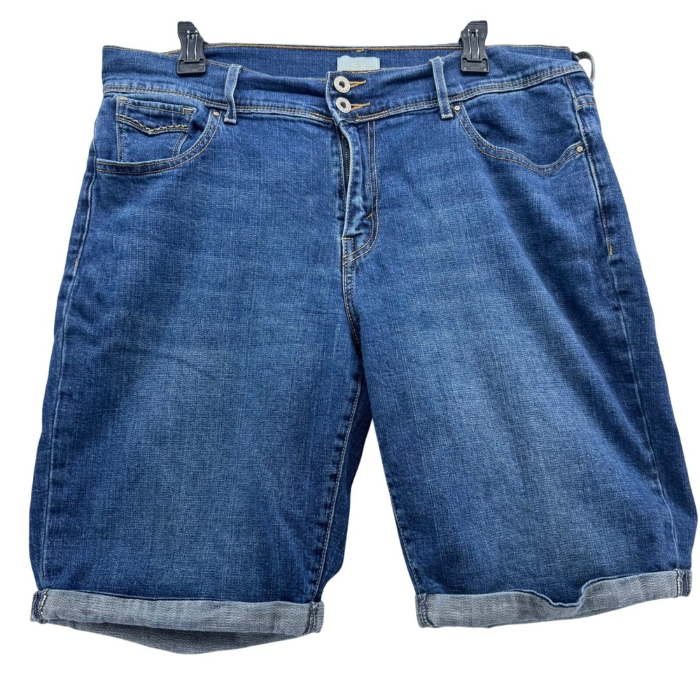 Levis 515 Bermuda Jean Shorts‎ Womens Size 16 Blue Denim Stretch Cuffed Pockets